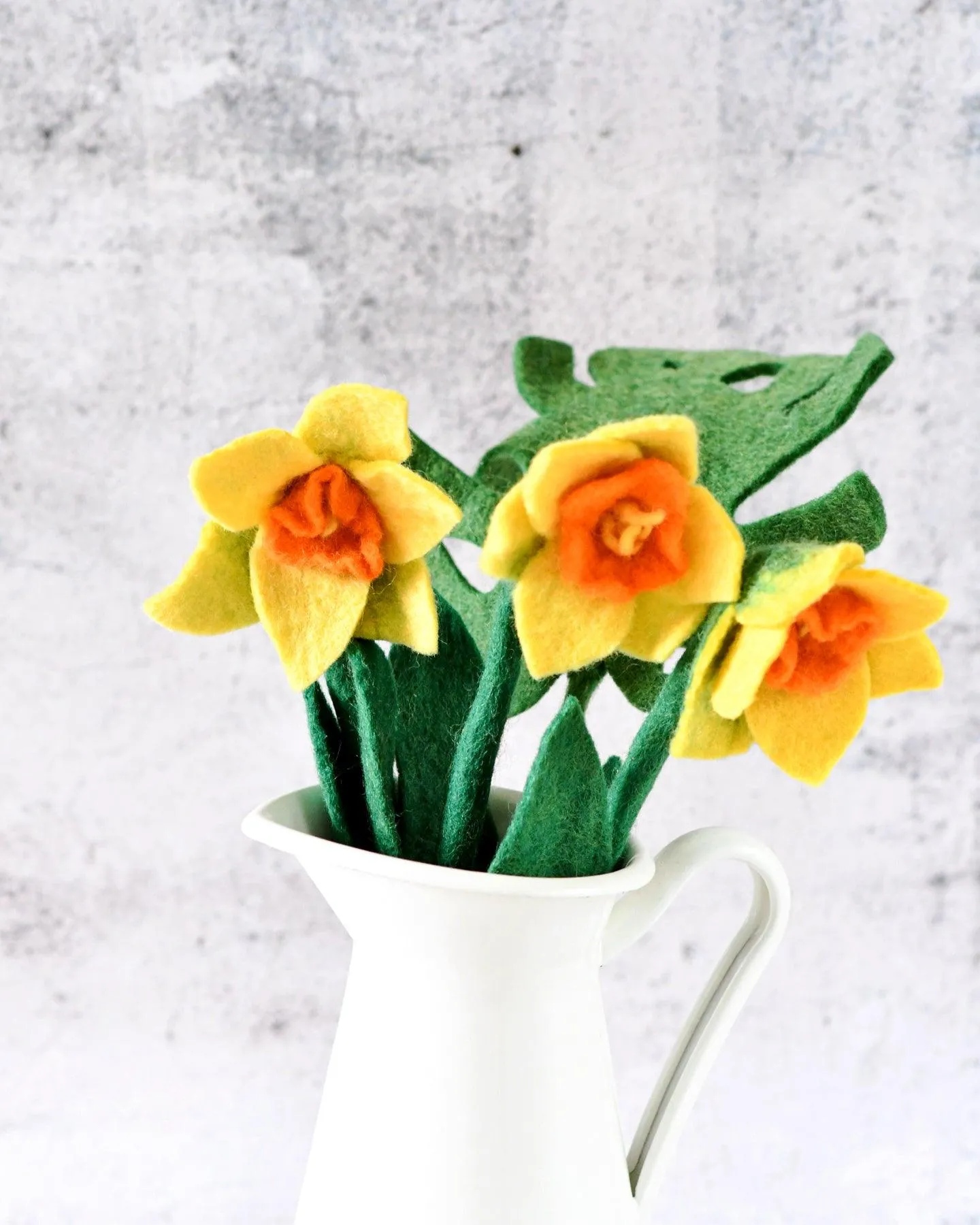 Felt Daffodils Floral Bouquet - Daffodils and Monstera Leaf