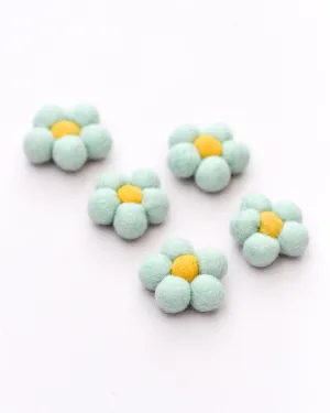 Felt Daisy Flowers (Aqua Coloured) - 5 Flowers