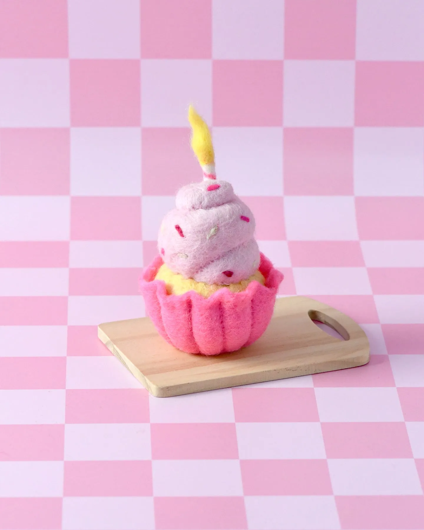 Felt Giant Pink Vanilla Cupcake with Candle