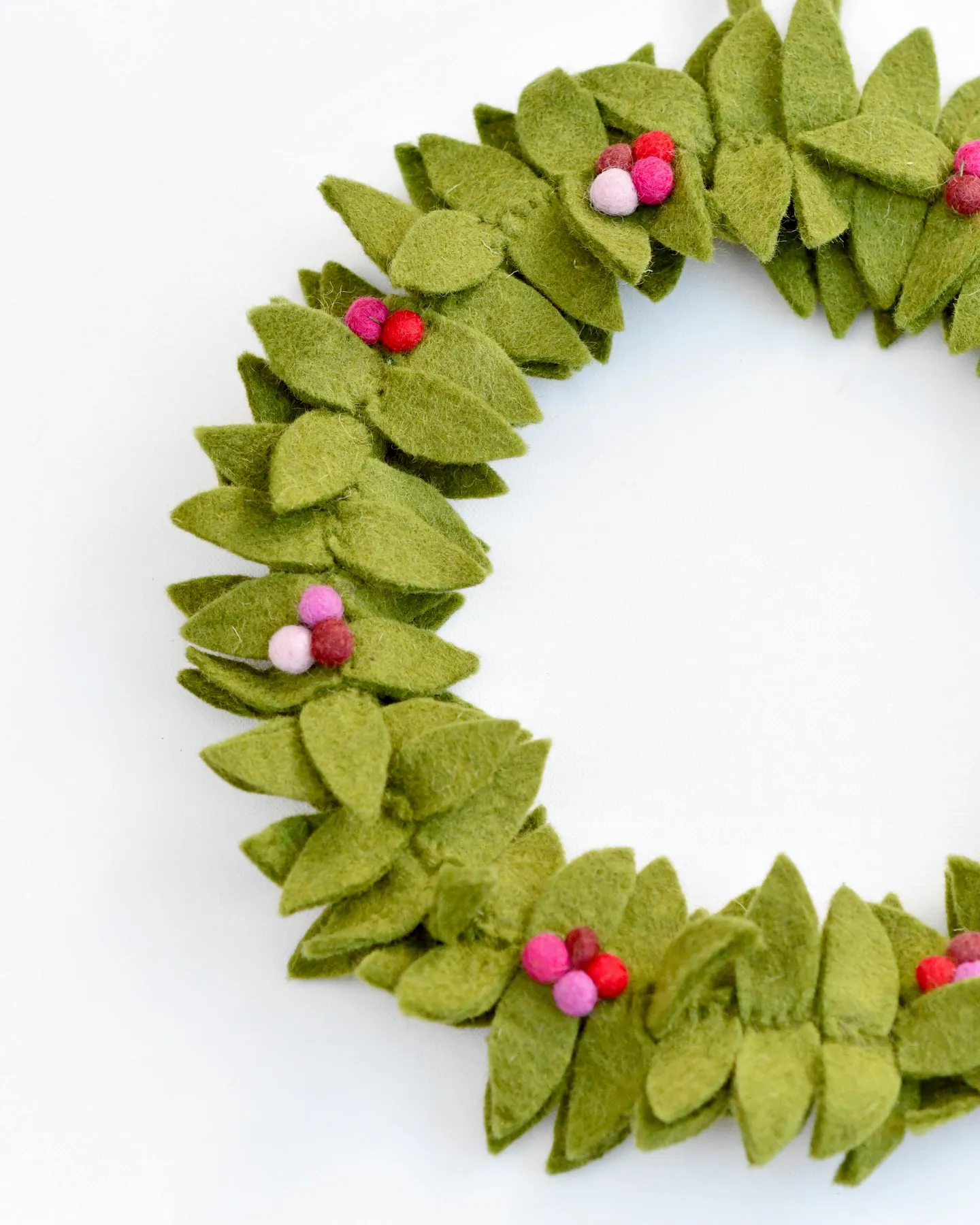 Felt Holly Wreath with Pink Berries