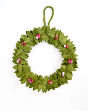 Felt Holly Wreath with Pink Berries