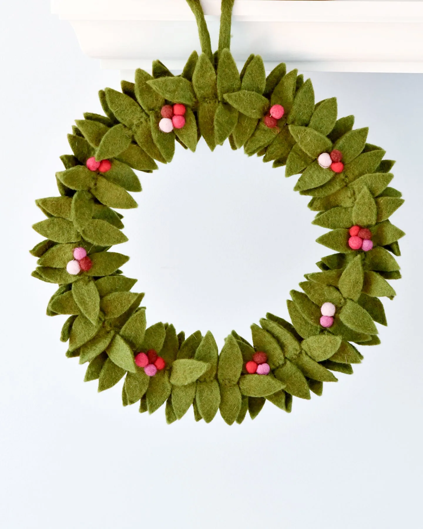 Felt Holly Wreath with Pink Berries