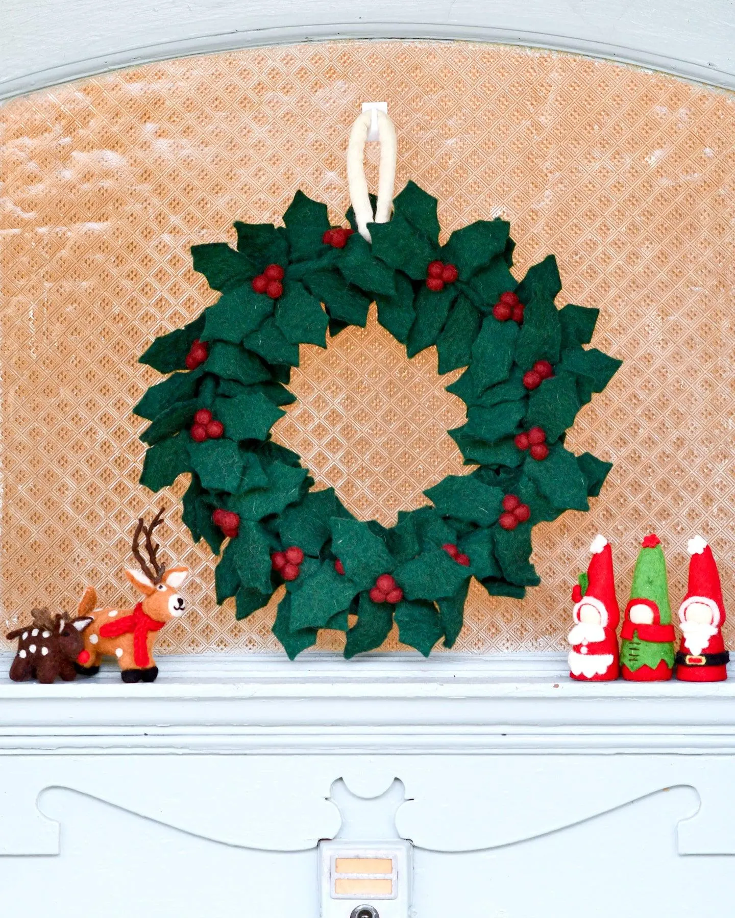 Felt Holly Wreath with Red Berries