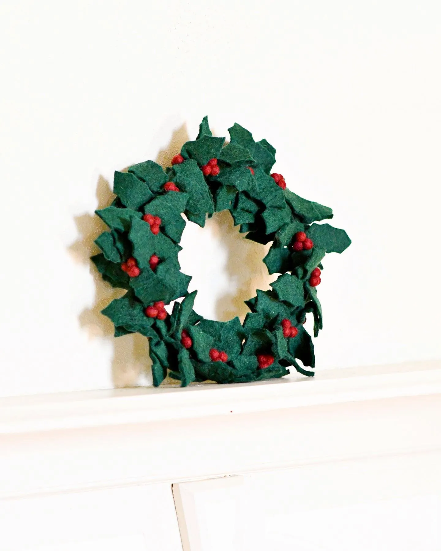 Felt Holly Wreath with Red Berries