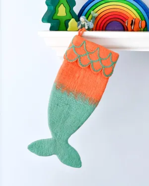 Felt Mermaid Christmas Stocking - Orange-Turquoise Colours