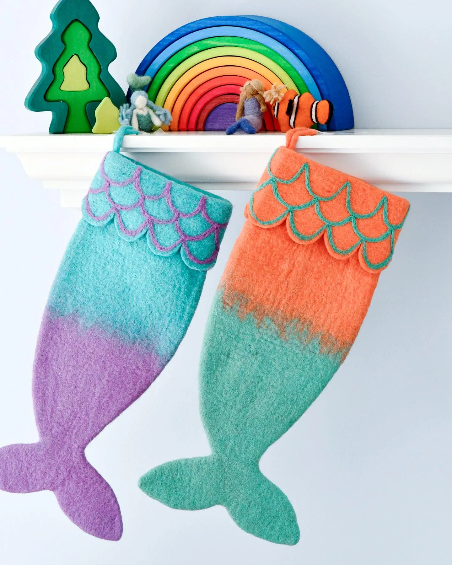 Felt Mermaid Christmas Stocking - Orange-Turquoise Colours