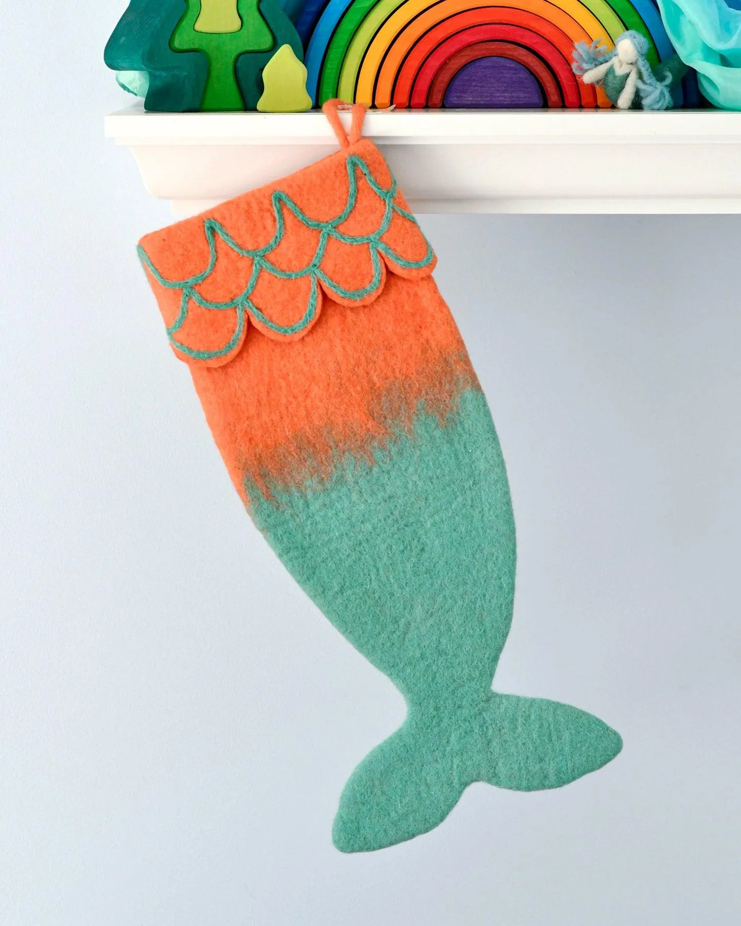 Felt Mermaid Christmas Stocking - Orange-Turquoise Colours