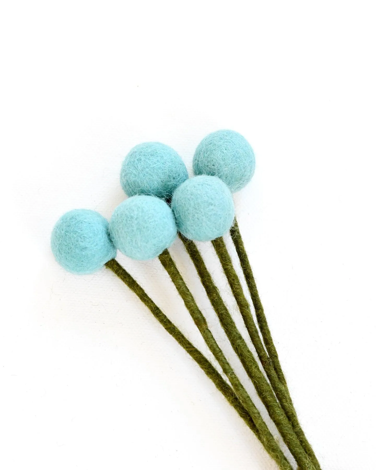 Felt Sky Blue Billy Buttons - Set of 5 Stems