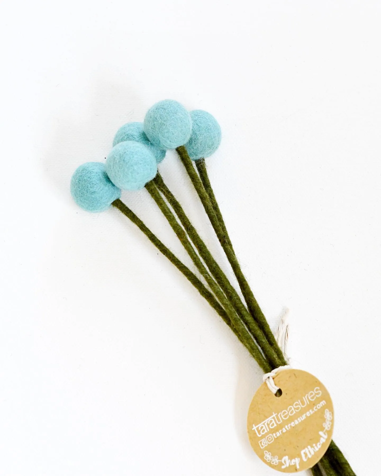 Felt Sky Blue Billy Buttons - Set of 5 Stems