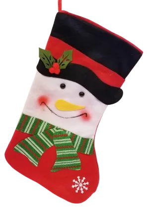 Felt Snowman Stocking with Black Hat/Green & Red Scarf 15"