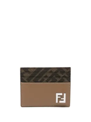 FENDI Squared Leather and Canvas Card Holder - W 10 x H 8 cm