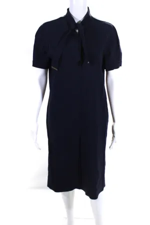 Fendi Womens Collared Half Buttoned Short Sleeve Midi Dress Navy