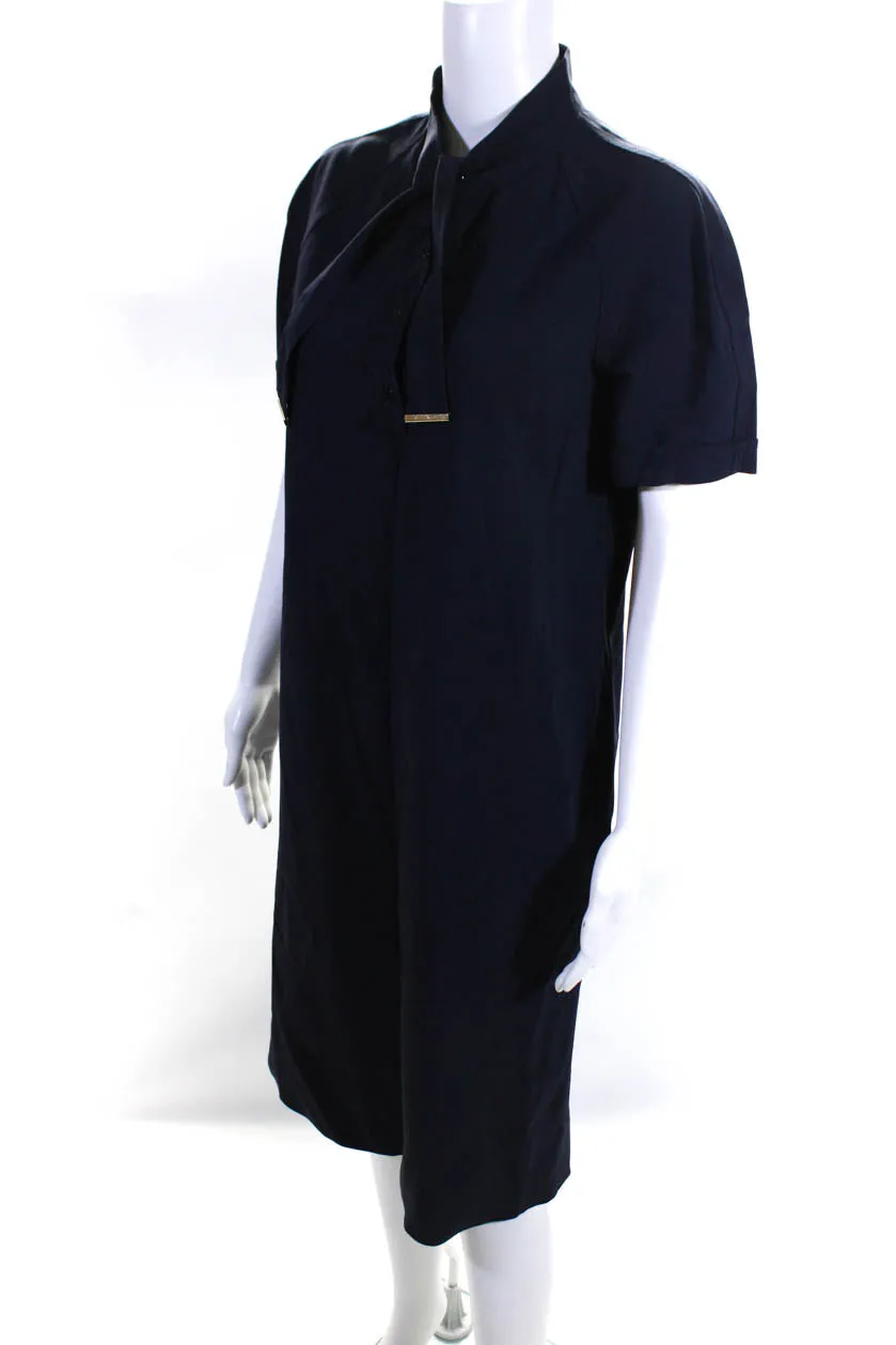 Fendi Womens Collared Half Buttoned Short Sleeve Midi Dress Navy