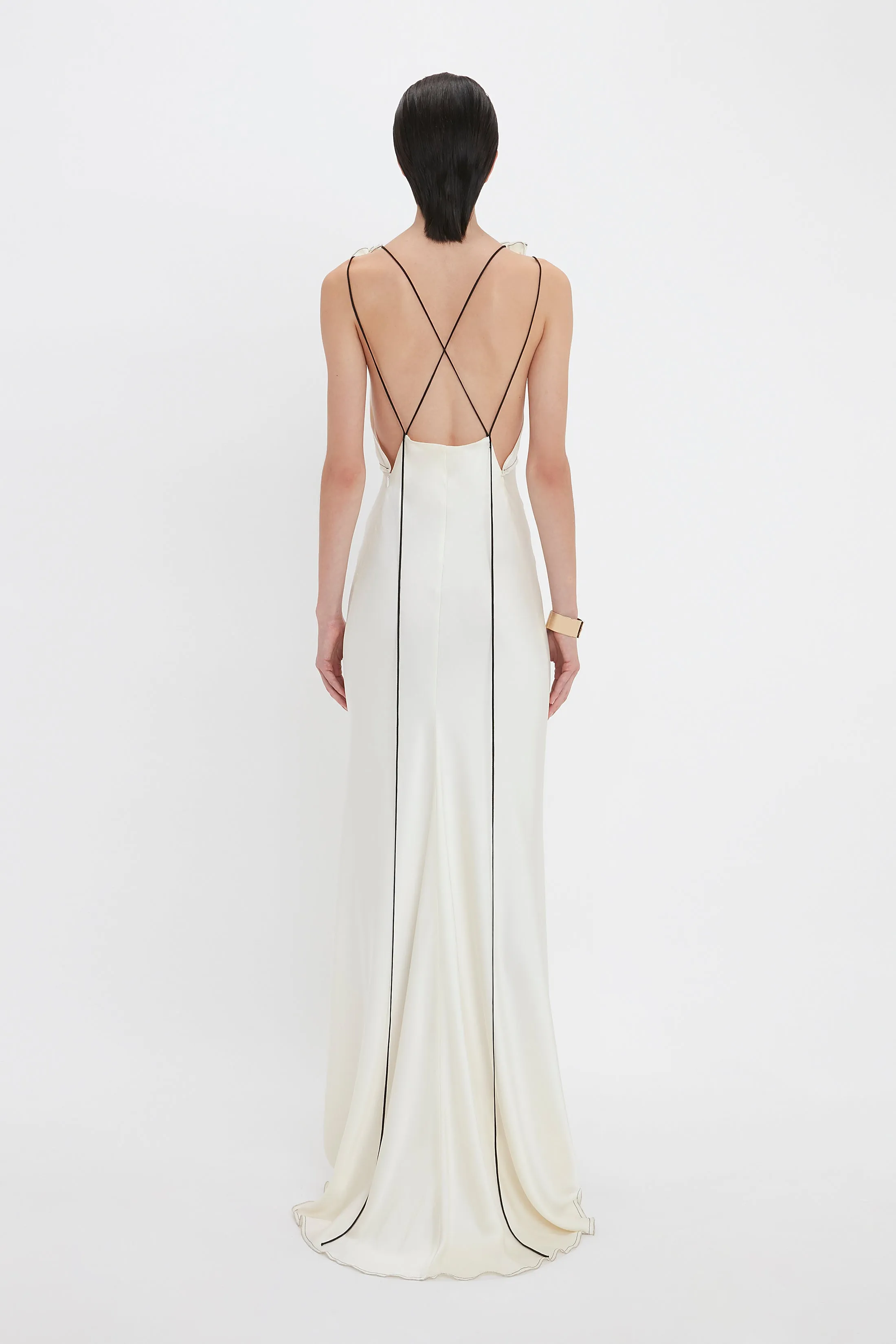 Gathered Shoulder Floor-Length Cami Gown In Ivory