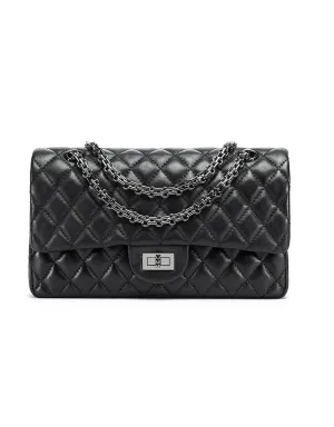 Genuine sheepskin leather quilted flap handbag