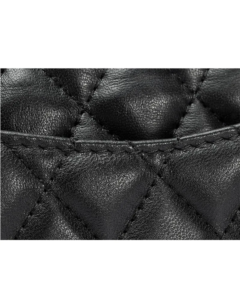 Genuine sheepskin leather quilted flap handbag