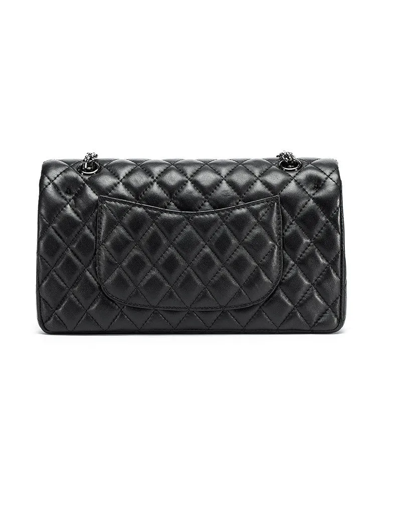 Genuine sheepskin leather quilted flap handbag