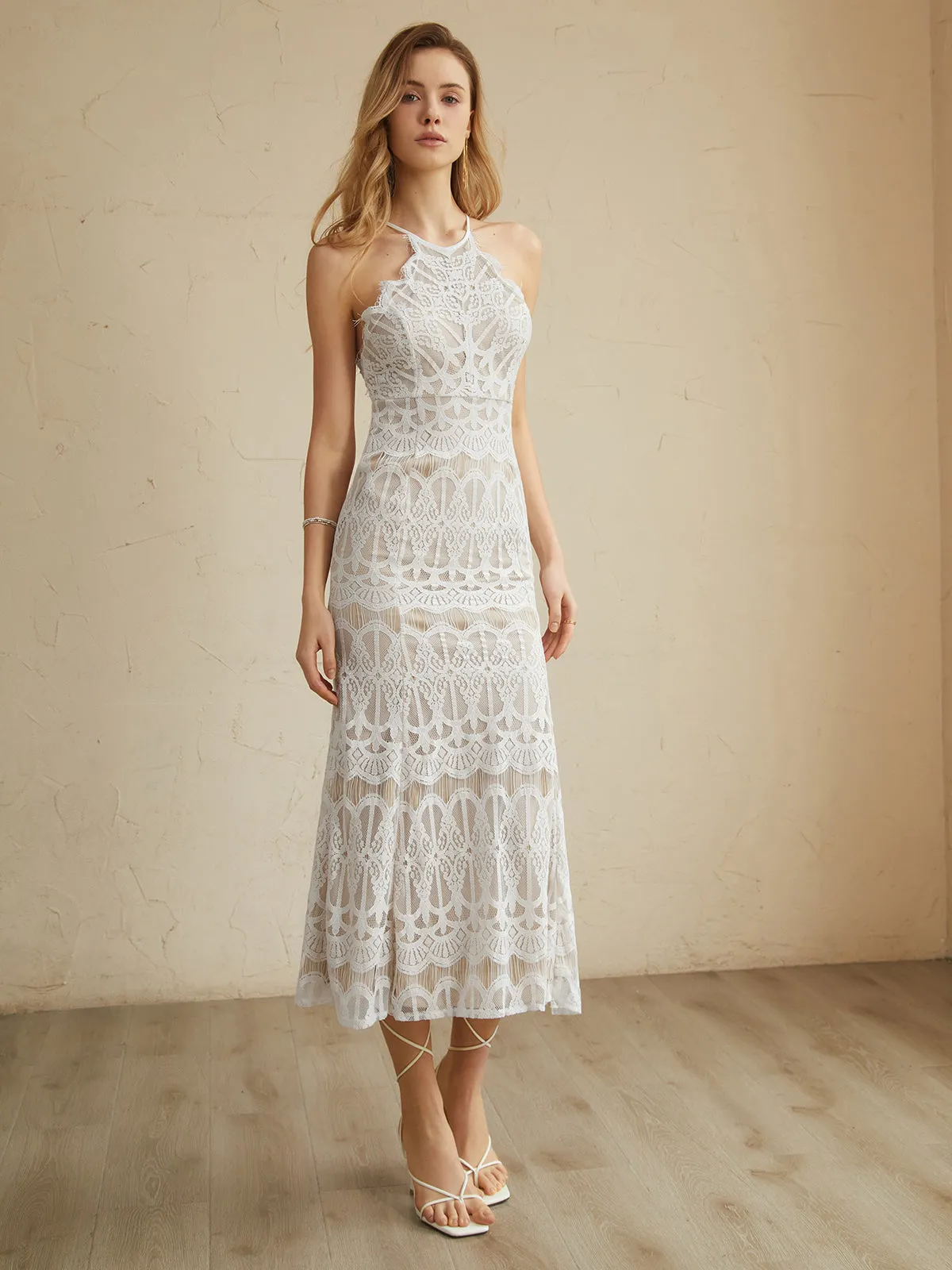 Glamorous Lace Graceful Halter Long Dress