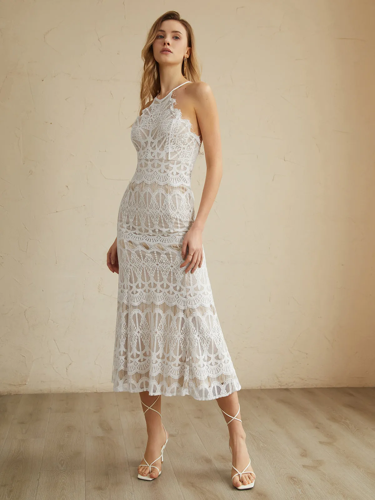 Glamorous Lace Graceful Halter Long Dress