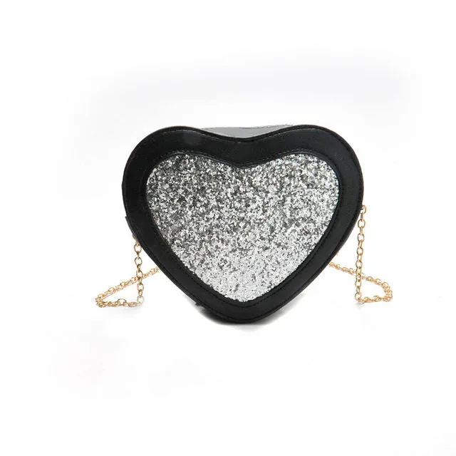 Glitter heart detail chain bag