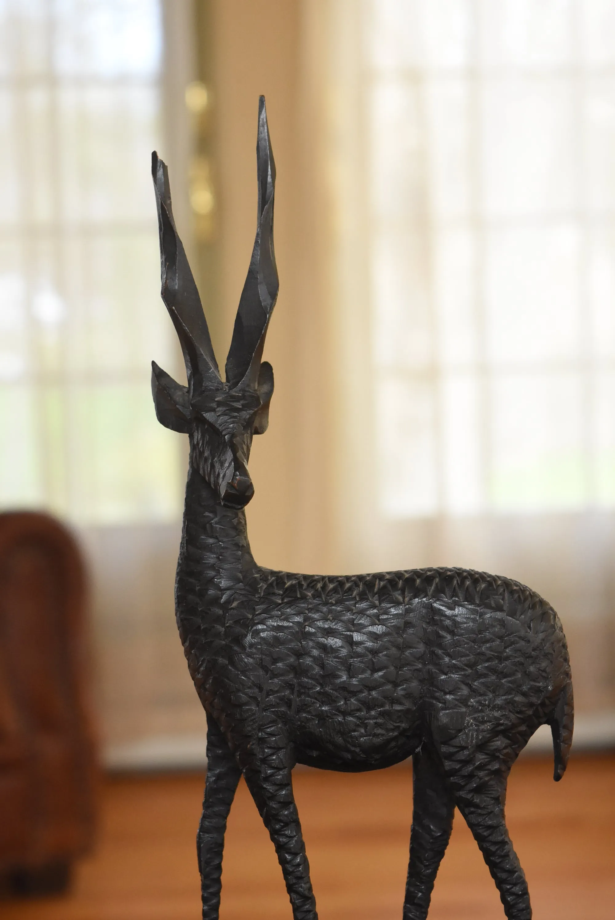 Graceful Hand Carved Wood Gazelle