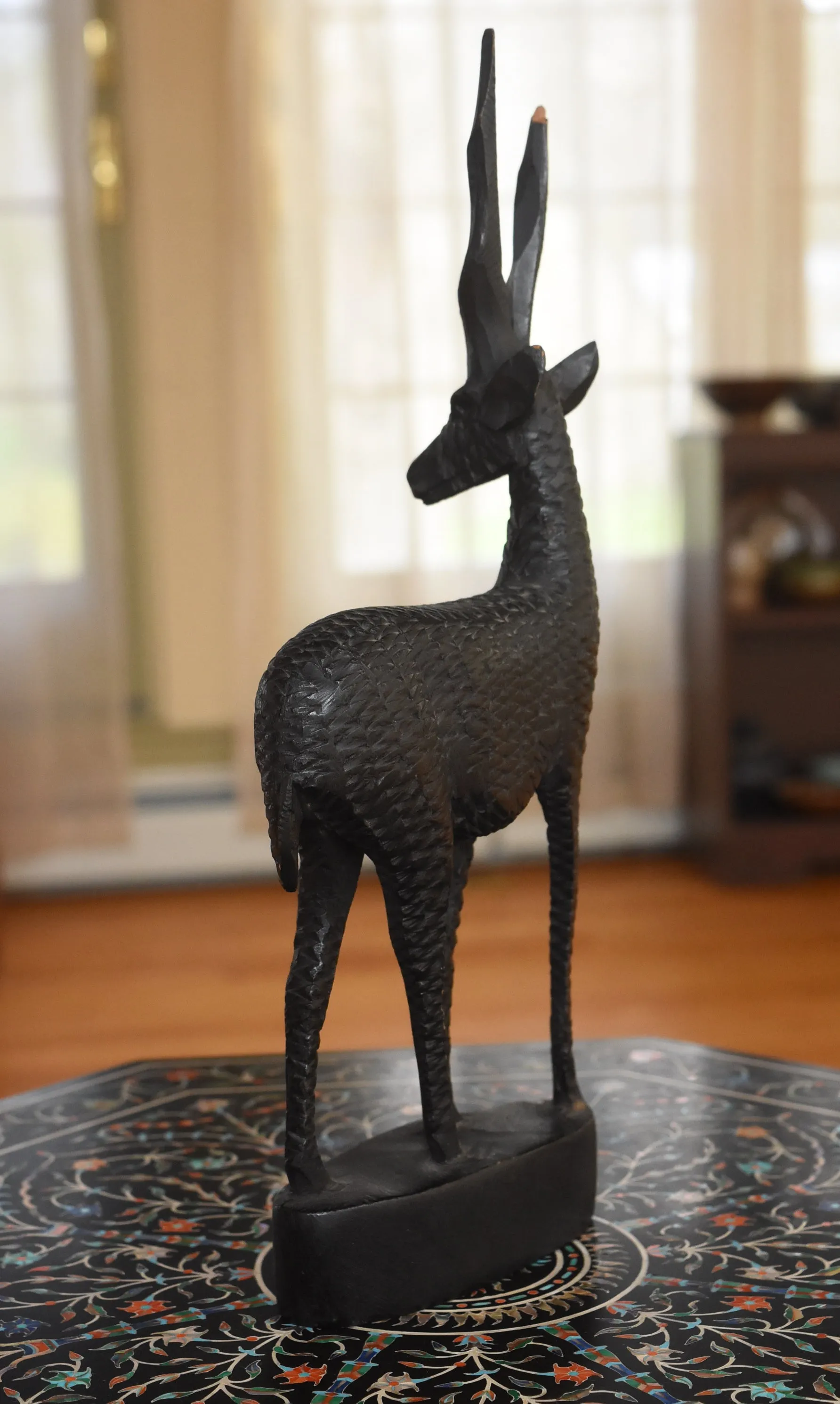 Graceful Hand Carved Wood Gazelle