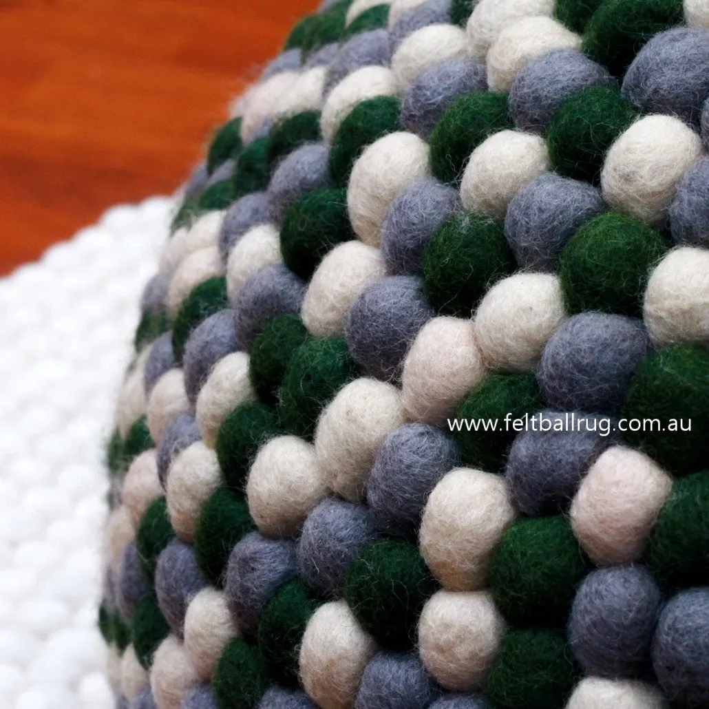 Green Grey White Felt Ball Ottoman Pouf