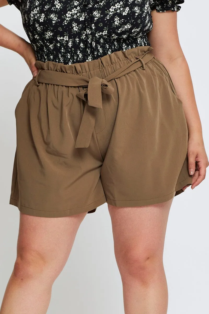 Green Shorts High Rise Elastic Waist