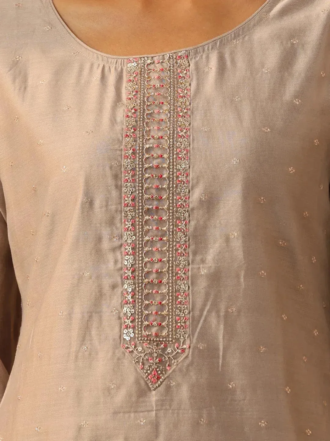 Grey Self Design Chanderi Silk Straight Kurta