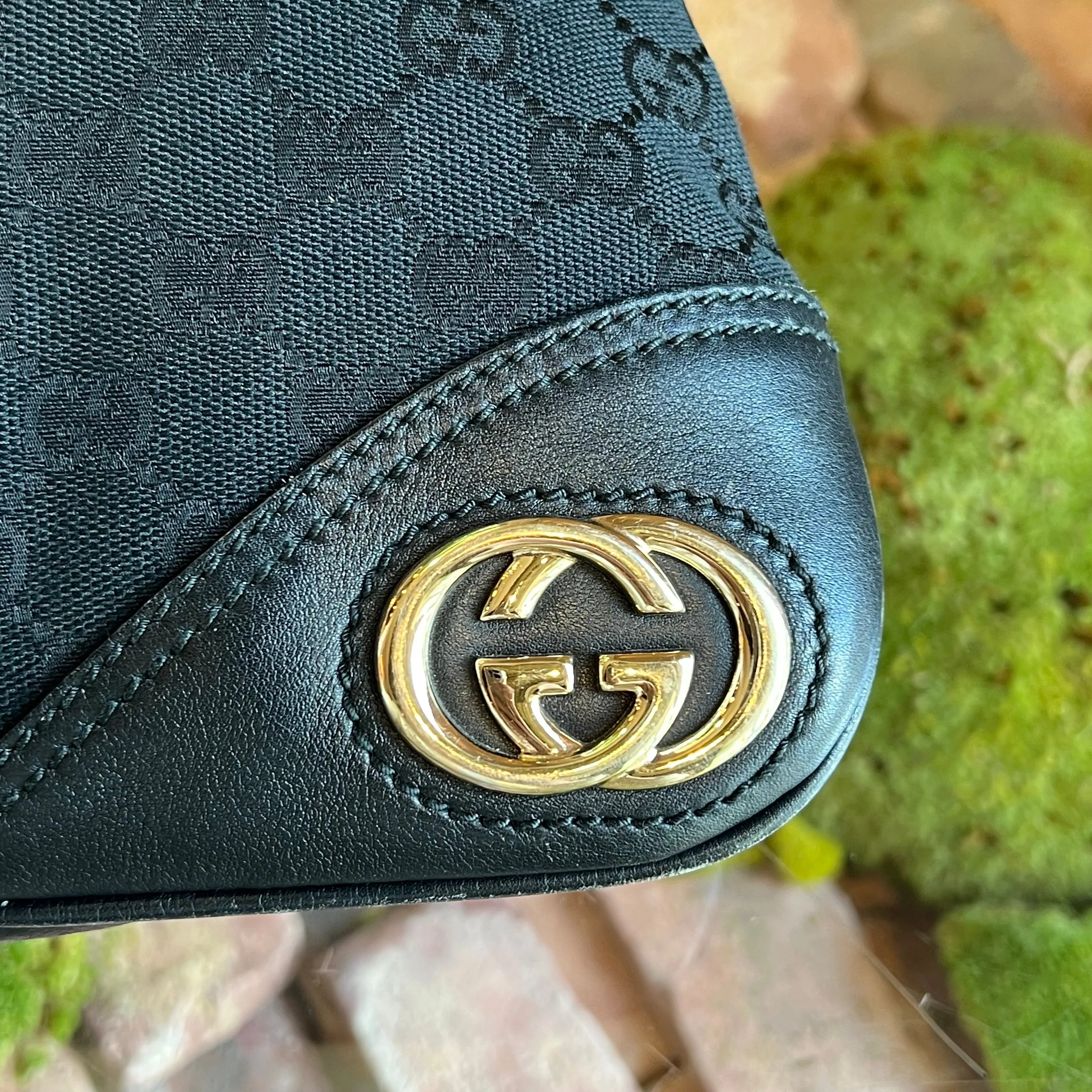 GUCCI New Britt Black Monogram Canvas Shoulder Bag