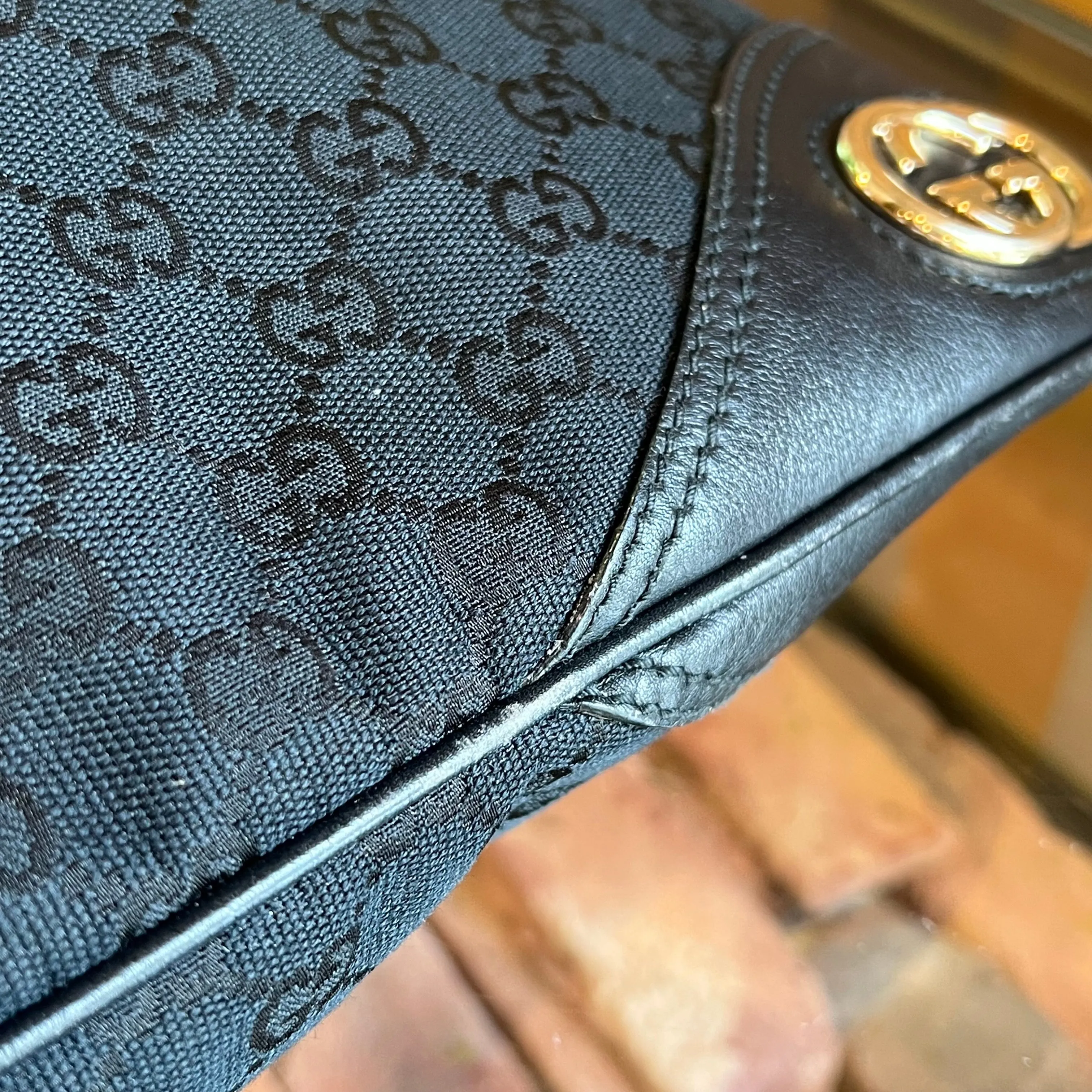 GUCCI New Britt Black Monogram Canvas Shoulder Bag