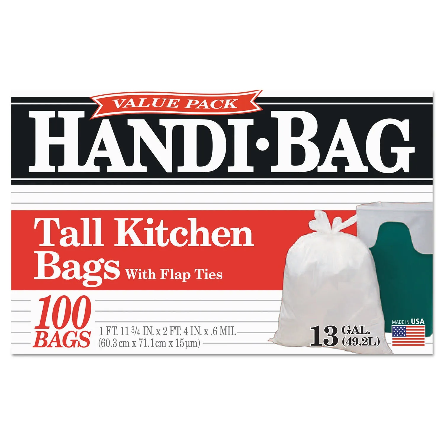 Handi-Bag Super Value Pack, 13 Gal, 0.6 Mil, 23.75" X 28", White, 600/Carton - WBIHAB6FK100CT