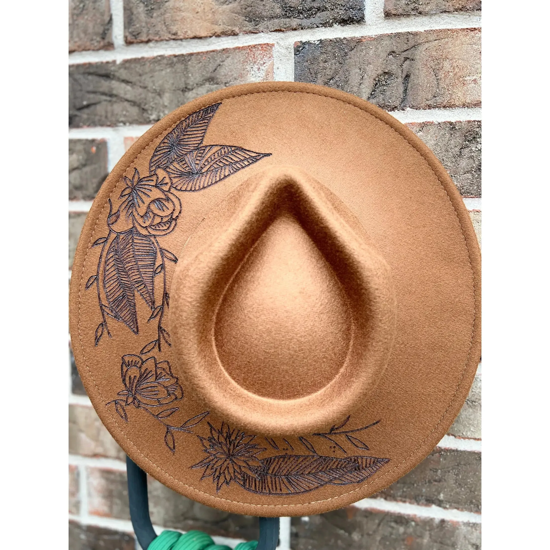 Handmade Burned Hat  - Floral Design