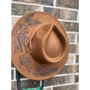 Handmade Burned Hat  - Floral Design