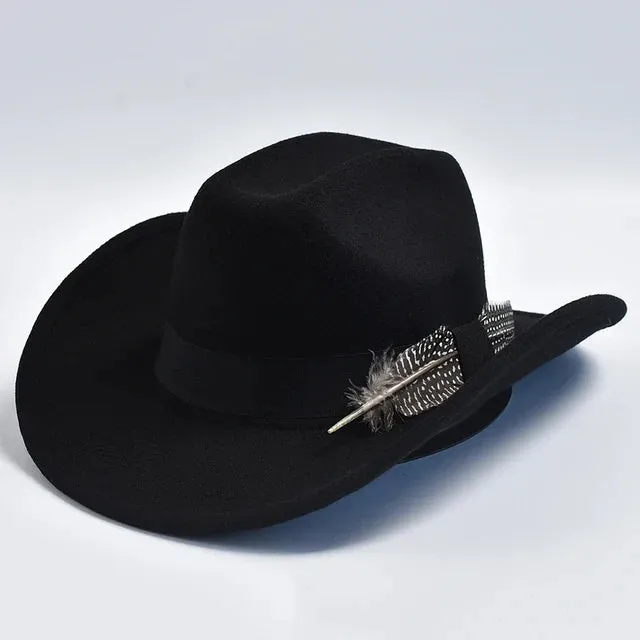 Handmade Feather Cowboy Hat Vintage Curved Brim Fedora Style