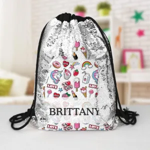 Happy Place Custom Kids Flip Sequin Drawstring Backpack