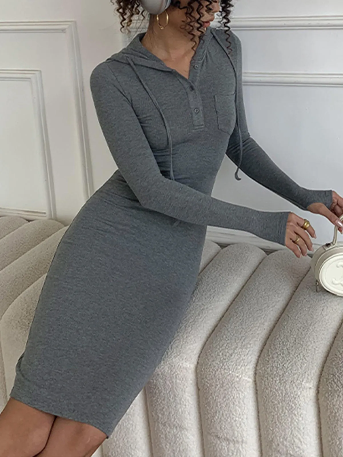 Hoodie Rib Graceful Midi Dress