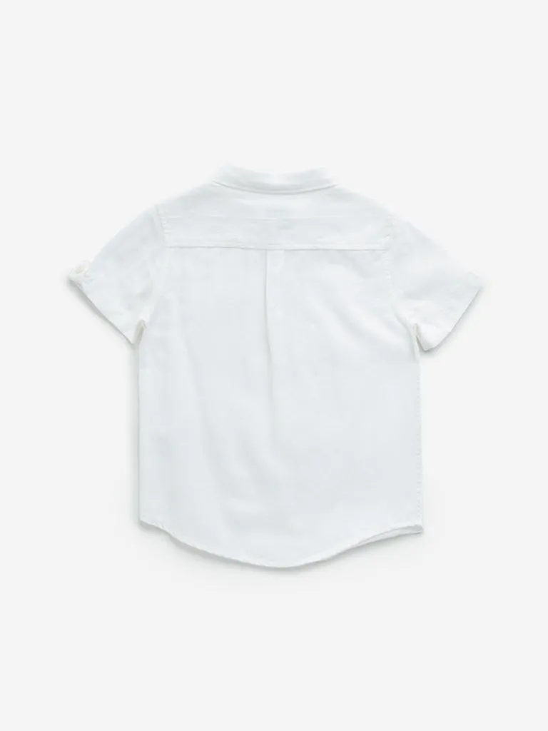 HOP Kids White Blended Linen Shirt