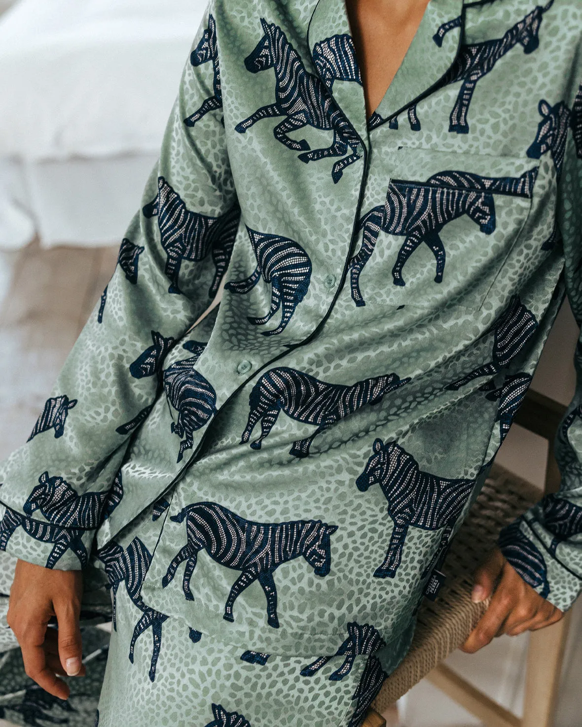 Jacquard Satin Zebra Print Long Pyjama Set