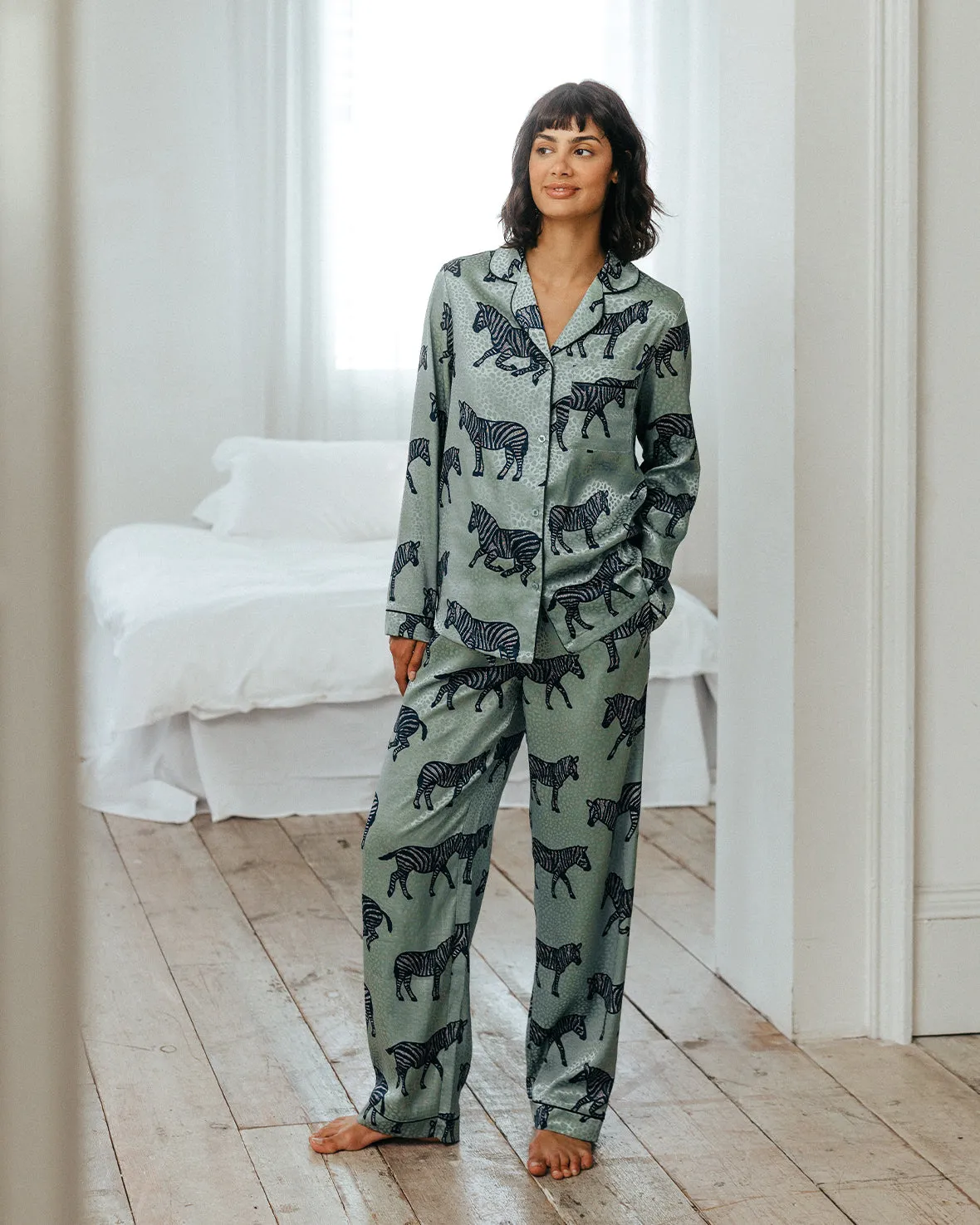 Jacquard Satin Zebra Print Long Pyjama Set