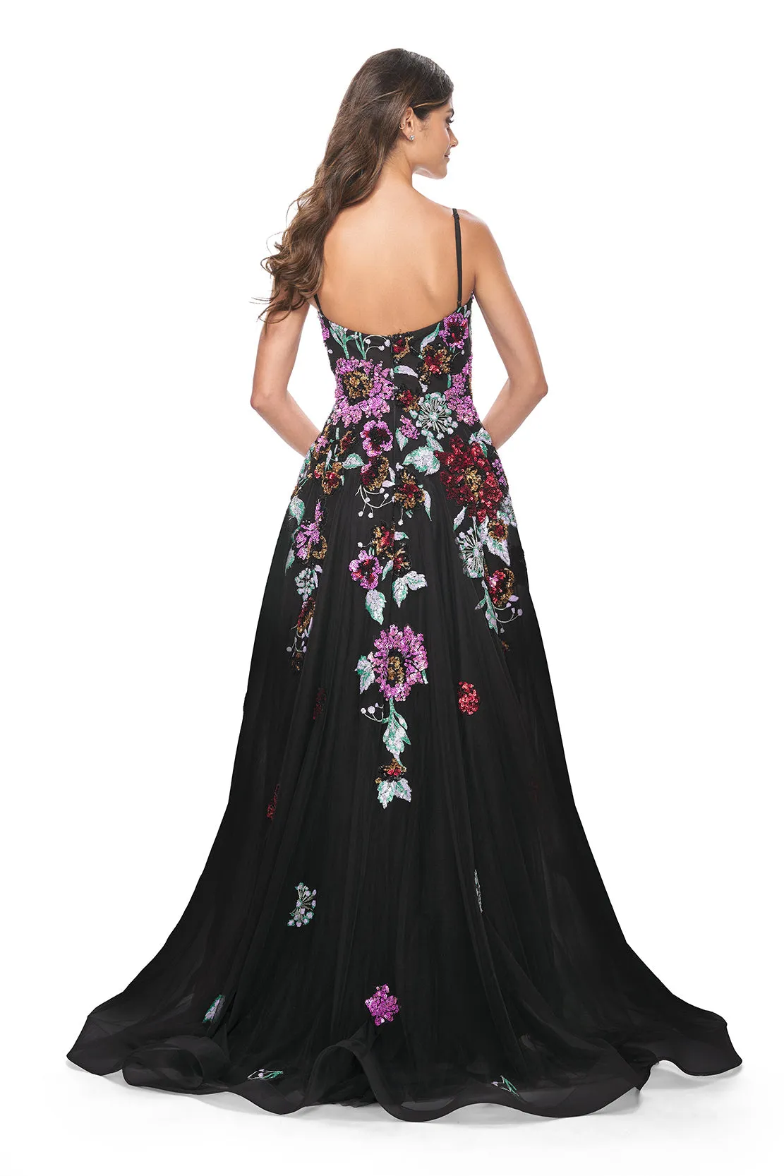 La Femme - 32019 - A-Line Gown with Multi-Color Floral Sequin Applique