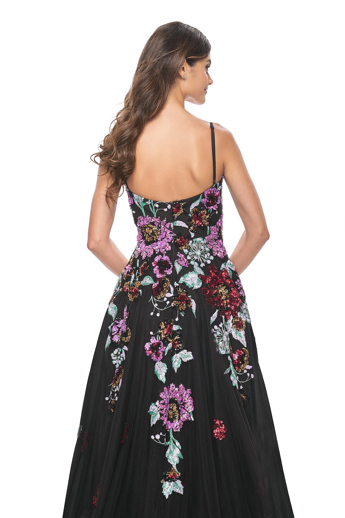 La Femme - 32019 - A-Line Gown with Multi-Color Floral Sequin Applique