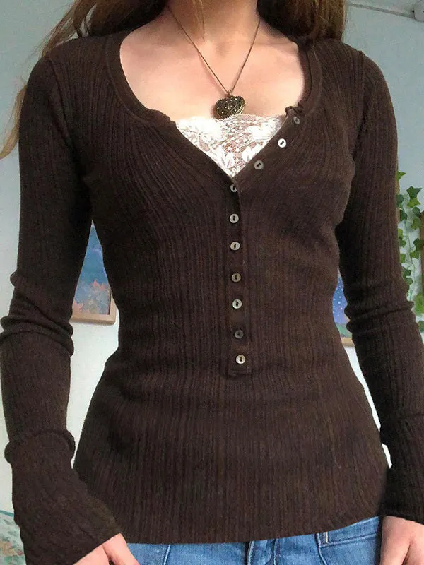 Lace Paneled Graceful Brown Tank Top