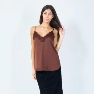 Lace trim camisole silk top wholesale