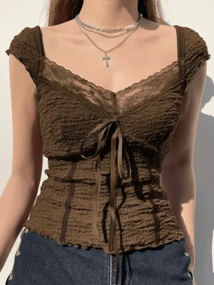 Lace Trim Graceful Buttoned Knit Top