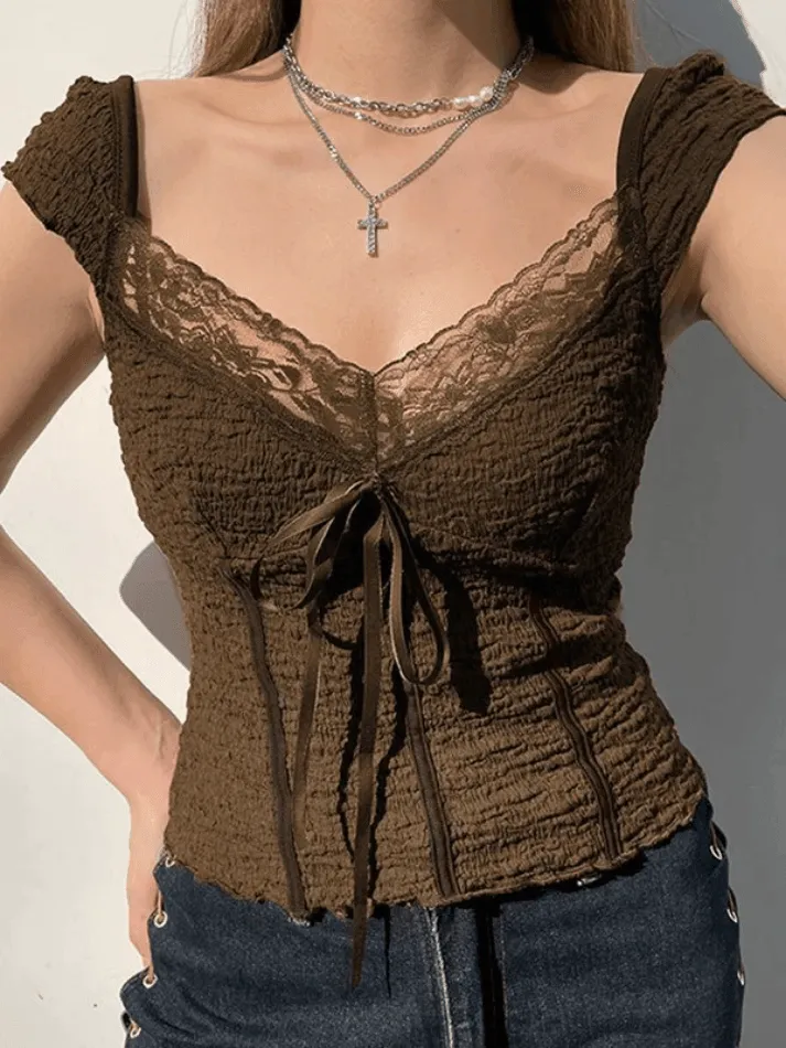 Lace Trim Graceful Buttoned Knit Top