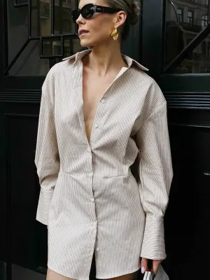 Leisure Pinstripe Graceful Short Shirt Dress