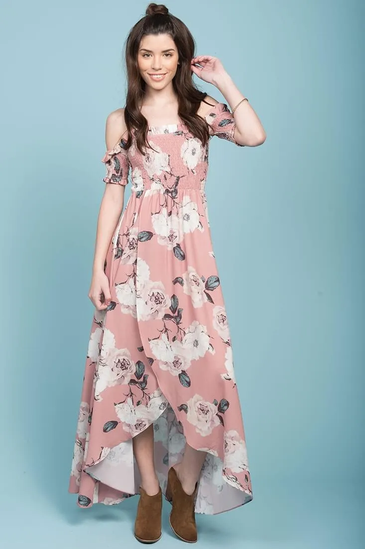 Londyn Floral Print Ruffled Sleeve Maxi Dress Pink