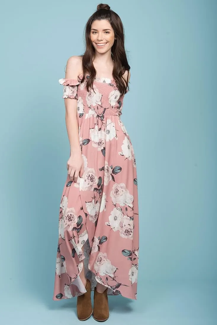 Londyn Floral Print Ruffled Sleeve Maxi Dress Pink