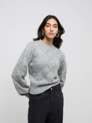 LOV Grey Diamante Embellished Knitted Sweater